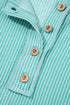 Button Henley Patchwork Textured Knit Balloon Sleeve Top Longline Casual